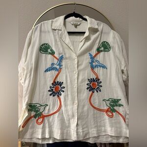 Celandine by Anthropologie Embroidered Button down cover up/blouse Small Over